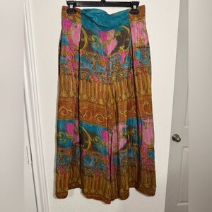 Bohemian Multicolor Flowy Wide Legged Gaucho Capri Pants See Measurements